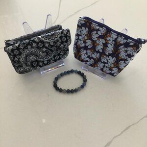 Easter Fun Gifts 3 Pc Set 2 Vera Bradley Pouches & Blue Aventurine Bracelet
